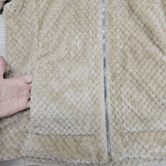 CALVIN KLEIN Womens Tan Fuzzy Full Zip Coat Large - Picture 4 of 12
